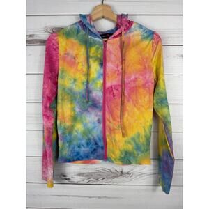 Absolutely Love It Cropped Tie Dye Zip Up Hoodie Bright Lightweight  L Juniors‎